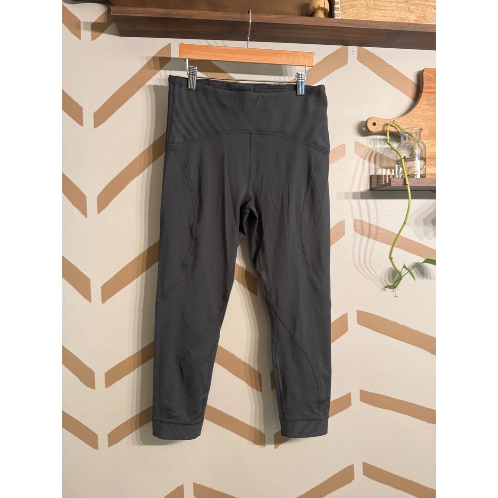 Lululemon Leggings Womens 10‎ Black High Rise Ribbed Waist Cropped Activewear